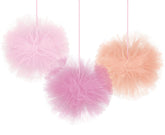 Pink Tulle Tissue Pom-Pom Decorations, 12-Inch, 3-Pack